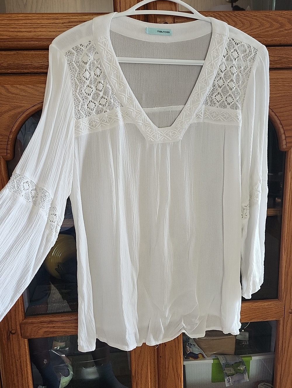 Maurices White Crochet-Panel V-Neck Boho Tunic